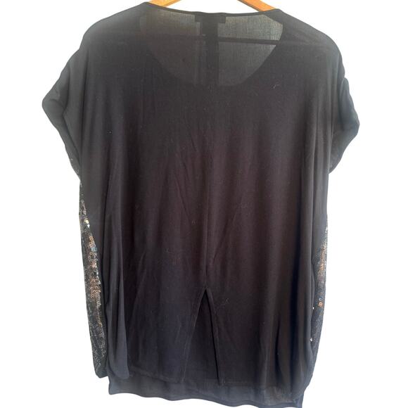 Trouvé Black Sequin Short Sleeve Top Layered Party Blouse Size Small - Picture 3 of 6